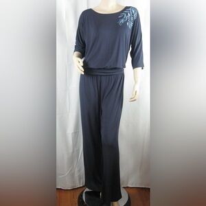 Soft Surroundings Quarter Sleeve Floral Embroidered Jumpsuit